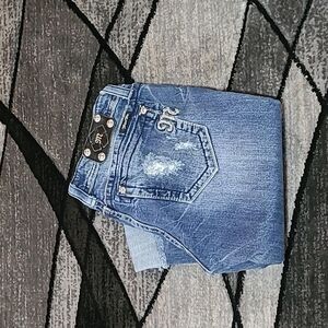 MISS ME CUFFED CROP BLING CROSS DENIM JEAN